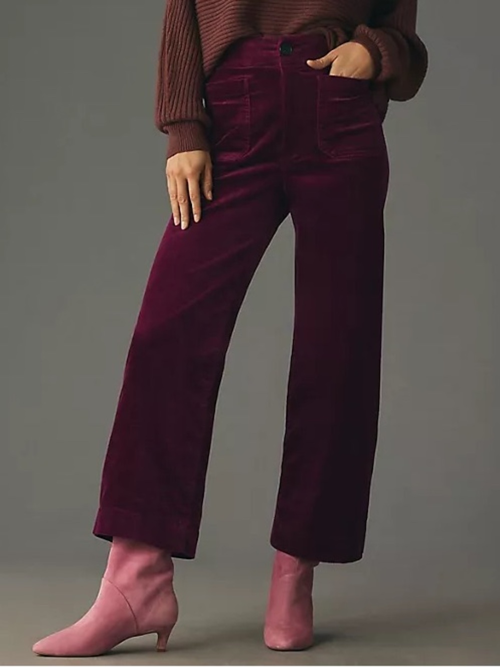 Maeve Anthropologie The Colette Cropped Wide Leg Corduroy Pants Deep Berry 26